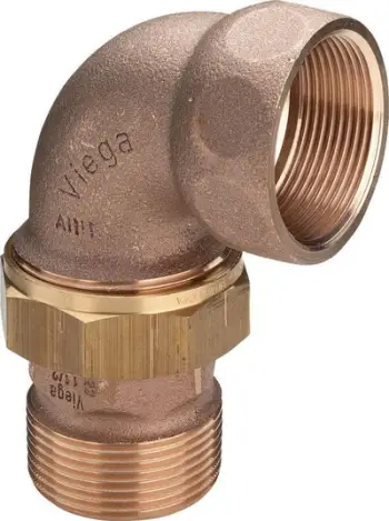 Kapëse këndore bronzi Viega 3088, me filetë BSPT R 1 1/4", 3 pjesë