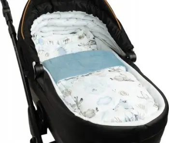 Set për karrocë bebe Sensillo Velvet, jastëk dekorativ, batanije me mbushje, blu