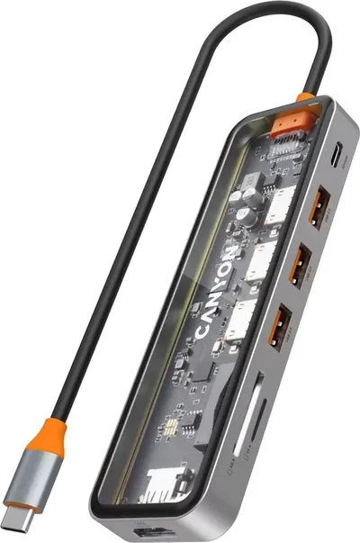 Hub USB C Canyon DS-13, 7 në 1, 4K, gri - 1