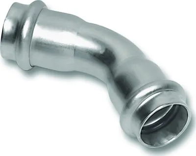 Fiting këndor Sanha NiroSan 45°, 2M, 42 mm, inox - 1