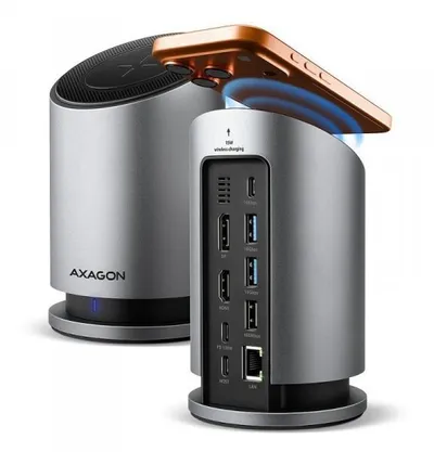 Hub USB C HMC WL9, 9in1, 10Gbps, karikim wireless 15W, gri - 1