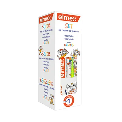 Set për kujdesin dentar të fëmijëve Elmex, pastë dhëmbësh, 50 ml + furçë dhëmbësh + gotë - 2