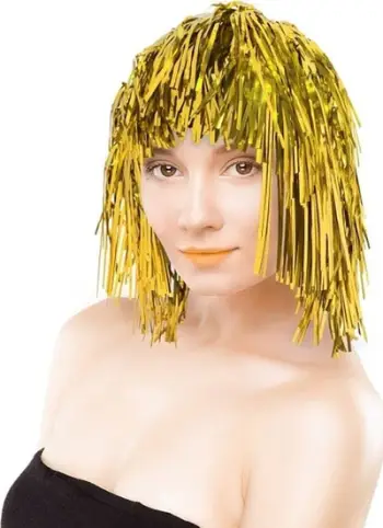 Parukë karnavalesh Gold Wig Angel Hair, gjatësi 35 cm, e artë