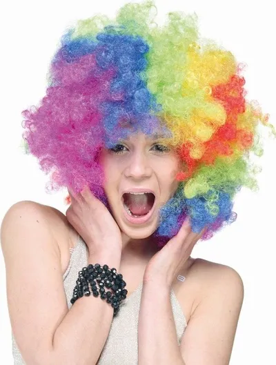 Parukë karnavalesh Mega Afro Rainbow, kaçurrele, shumëngjyrëshe - 1