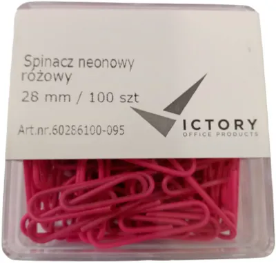 Kapëse letrash Victory Office Products, 28mm, metal i veshur me plastikë, neon rozë - 1