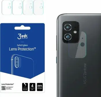 Mbrojtës kamere 3MK Hybrid Glass Asus Zenfone 8, 0.2mm, set 4 copë, transparent
