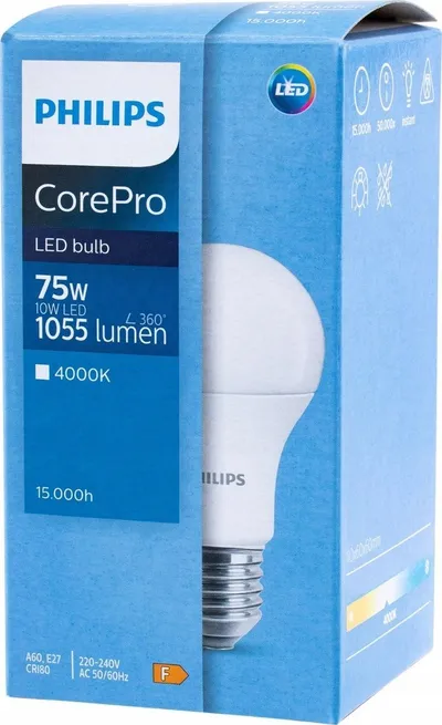 Llambë LED Philips CorePro A60, E27, 10W 4000K, e bardhë neutrale - 2