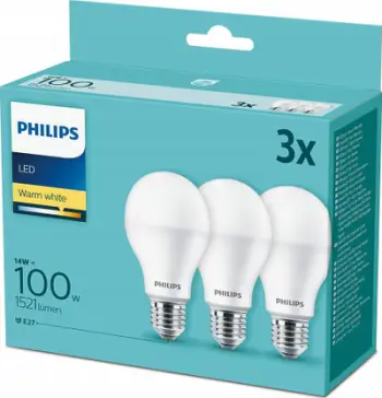 Llambë LED Philips E27 13W, 2700K, opal, set 3 copë