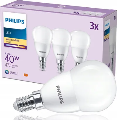 Llambë LED Philips E14, 4.9W 470lm 2700K, matt, set 3 copë - 1