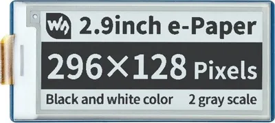 Display E-paper Waveshare 19408, 2.9", 296x128, SPI, i zi e bardhë - 1