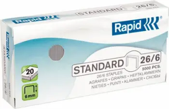 Kapëse letre Rapid 26x6 STD, 5000 copë, metalike, argjendi