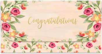 Zarf druri dekorativ Wooden Gift Envelope Congratulations, për para dhe kartolina, natyral