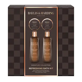 Set për meshkuj Baylis & Harding Black Pepper & Ginseng, xhel dushi 250 ml + shampo për flokë 250 ml + balsam pas rroje 100 ml + kristale për banjë 100 g