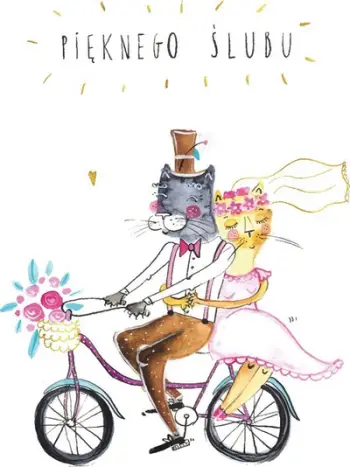 Kartolinë urimi HENRY Card B6 Wedding Cats on a Bicycle, për dasmë, me zarf