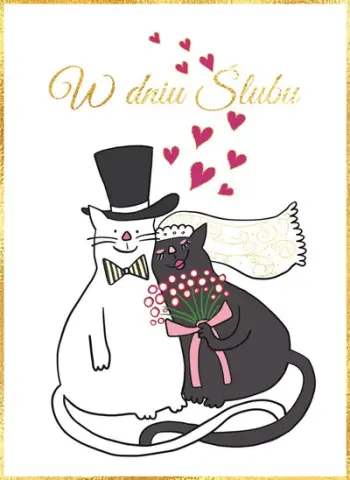 Kartolinë urimi HENRY Card B6 Wedding Cats with Hearts, me zarf, shumëngjyrëshe