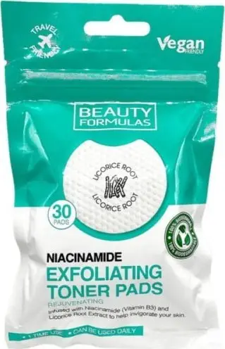 Disqe toniku eksfoliues Beauty Formulas, Niacinamide, 30 copë