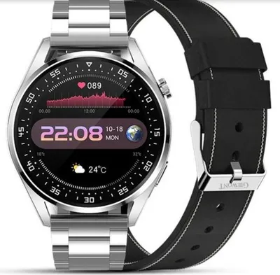 Smartwatch Giewont GW450-5, ekran inteligjent, rrip i zi, argjendtë - 1