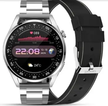 Smartwatch Giewont GW450-5, ekran inteligjent, rrip i zi, argjendtë