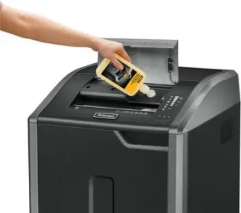 Sharrë dokumentesh Fellowes Powershred 425Ci, prerje kryq P-4, kapacitet 114L, gri