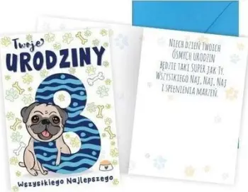 Kartolinë urimi KUKARTKA Passion Premium B6, ditëlindja e 8, dizajn qenush