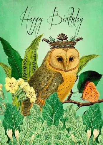 Kartolinë urimi Madame Treacle Birthday Owl in a crown, format B6, me zarf