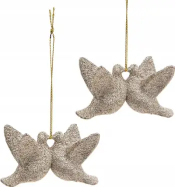 Zbukurim varës festiv Atmosphera Doves In Pairs X2, plastikë, me shkëlqim, bezhë