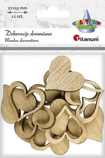 Zbukurime druri Titanum Wooden Hearts, zemra 2.7 x 2.5 cm, 12 copë, ngjyrë natyrale