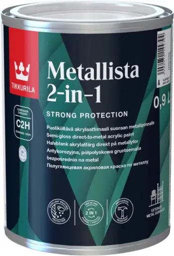 Bojë metalike antikorrozive Metallista 2 in 1 A, 0.9L, gjysmë mat, e bardhë
