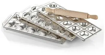 Set për ravioli Imperia Ravioli Maker, 3 tepsi, shkop druri, argjendtë