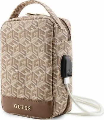 Çantë dore Guess GCube Stripe, lëkurë sintetike, me portë USB, kafe