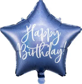 Balon folie Happy Birthday në formë ylli, 40cm, blu e errët