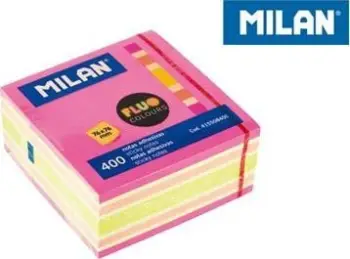 Fleta vetëngjitëse Milan Fluo Mix Cube, 76 x 76mm, 400 fletë, shumëngjyrëshe
