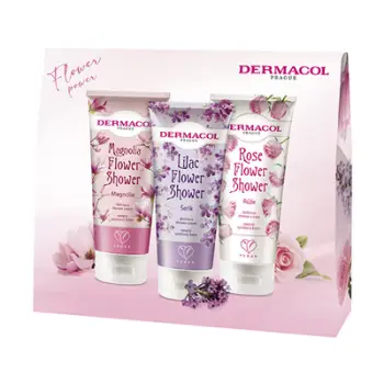 Set për trup Dermacol Shower cream, krem dushi me ekstrakt zambaku 200 ml + krem dushi me ekstrakt trëndafili 200 ml + krem dushi me ekstrakt magnolie