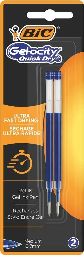 Rimbushje stilolapsi me xhel BIC Gel-ocity QuickDry, 0.7mm, blu, set 2 copë