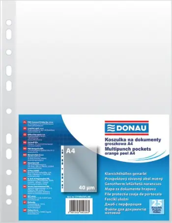 Fletë mbrojtëse dokumentesh Donau, A4, 40 mikron, transparente matte