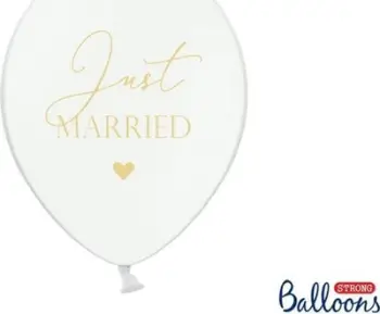 Balona dasme JUST MARRIED, set 6 copë, 30cm, të bardha