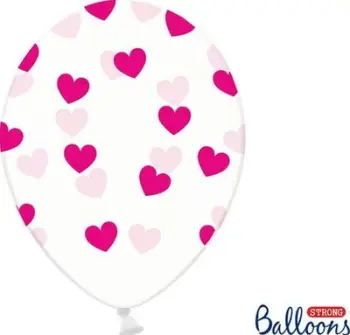 Balona dekorative me zemra, 30cm, Crystal Clear, set 6 copë
