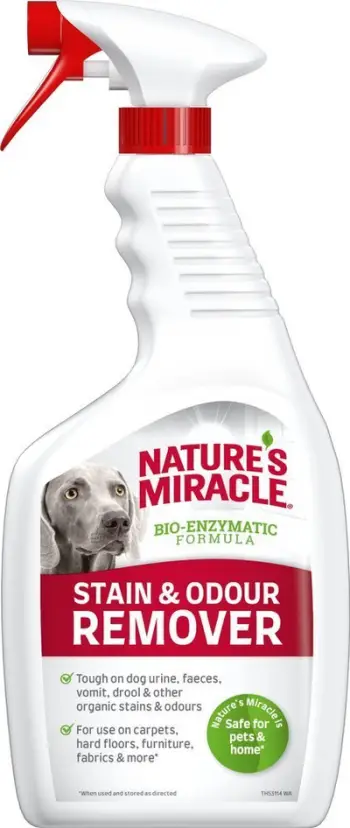 Solucion pastrues për qen Zolux Natures Miracle, heqës njollash dhe erërash, aromë shalqi, 946ml