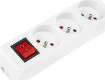Zgjatues elektrik Power Strip, 3 dalje, çelës ndezje fikje, i bardhë
