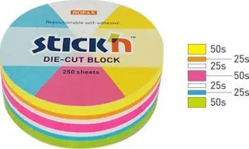 Shënime vetëngjitëse Stickn 21830, rrethore 67x67mm, 250 fletë, ngjyra neon dhe e bardhë