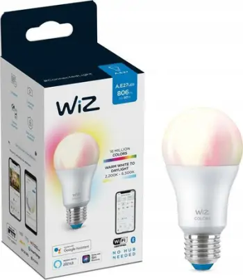 Llambë smart WiZ A60 LED, 8.5W, WiFi RGBW E27, e bardhë mat