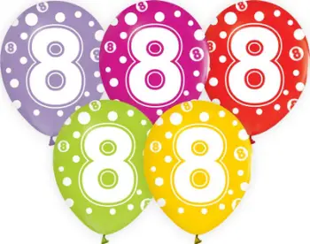 Balona Godan Number 8, 30 cm, set 5 copë, ngjyra të miksuara