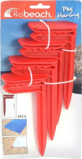 Kapëse plazhi ProBeach Ground Peg Clips, set 4 copë, plastike, të kuqe