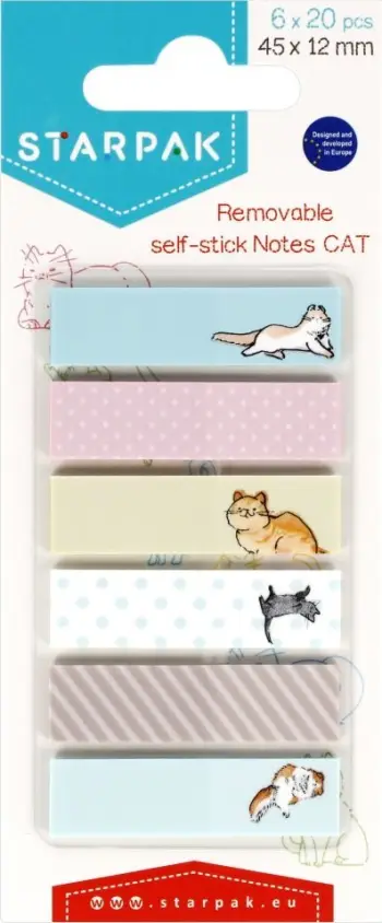 Shenja vetëngjitëse Starpak Indexing Tab Cat, 45x12mm, shumëngjyrëshe