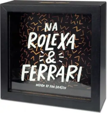 Kasa kursimi HOME Piggy Bank I Save For A Rolex And A Ferrari, MDF dhe xham, 15x15 cm, shumëngjyrëshe
