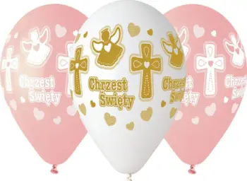 Balona Godan Premium Girl's Christening, 33 cm, helium, 5 copë, të bardha dhe rozë