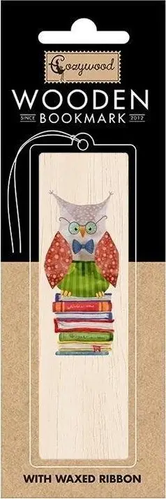Shenjë libri Cozywood Owl, druri, dizajn buf, kafe