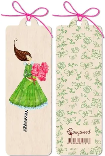 Shenjë libri Cozywood Woman With Bouquet, prej druri, dizajn grua me buqetë, kafe