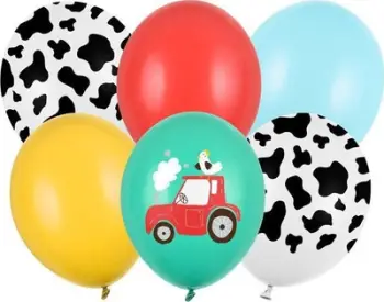 Balona lateksi PartyDeco Farm, 30cm, set 6 copë, shumëngjyrëshe
