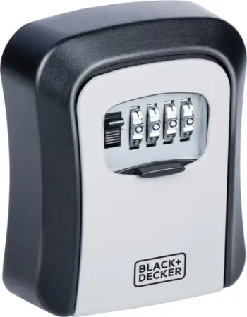 Kuti çelësash Black+Decker, bravë me kombinim 4 shifra, për mur, gri e zezë